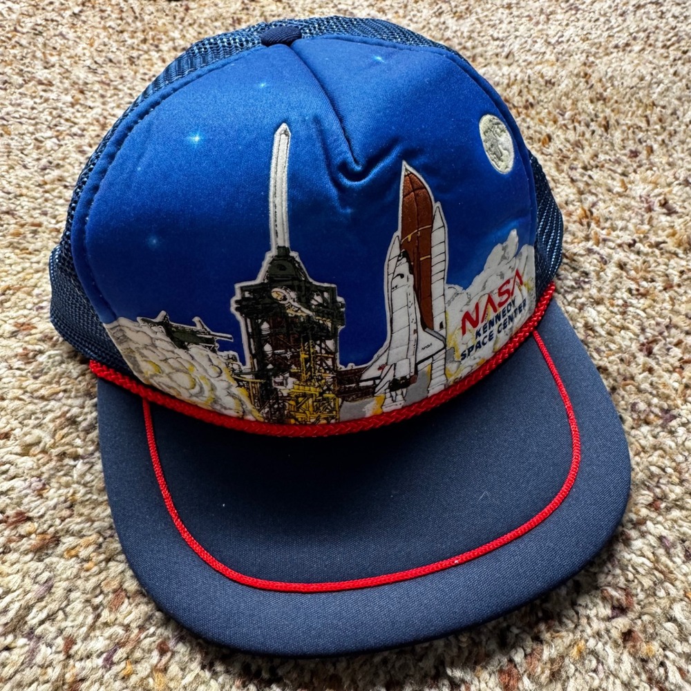 Vintage NASA Kennedy Space Center‎ Space Shuttle Trucker Hat Navy Blue Snapback